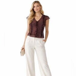 Anne Carson 100% Silk Polka Dot Blouse Size L Vintage Feminine Ruffle